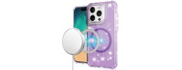 For iPhone 14/13 Magnetic Ring Glitter 3in1 Hybrid Case Cover - Purple