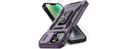 For iPhone 14/13 Push Mount Friendly Camera Protective [Ring Stand] Hybrid Case - Dark Purple