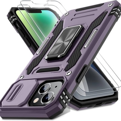 For iPhone 14/13 Push Mount Friendly Camera Protective [Ring Stand] Hybrid Case - Dark Purple