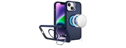 For iPhone 14/13 Trendy Full Coverage with Camera Window [Magnetic Circle] with Rotational Ring Stand Hybrid Case - Navy Blue