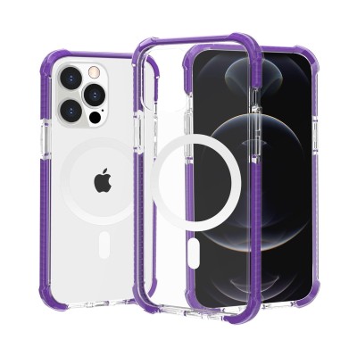 For iPhone 14 6.1" Acrylic [Magnetic Circle] Tough 2.5mm Transparent ShockProof Hybrid - Purple