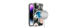 For iPhone 14 6.1" Beautiful Floral [Magnetic Circle] ShockProof Transparent Hybrid Design - A