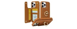 For iPhone 14 6.1" Card Holder Passion Square Chromed Heart Ornaments PU Leather Case Cover - Brown