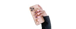 For iPhone 14 6.1" Card Holder Passion Square Chromed Heart Ornaments PU Leather Case Cover - Rose Gold