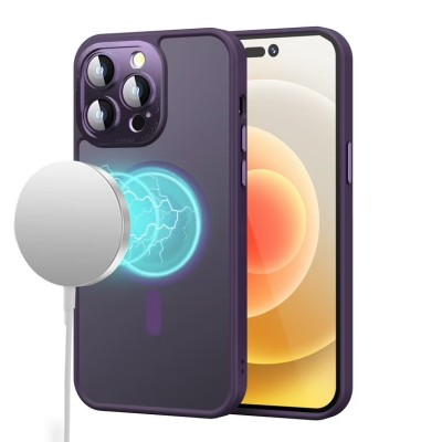 For iPhone 14 6.1" Complete Protection HQ Hybrid with Metal Tempered Camera Glass - Purple