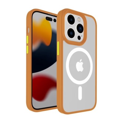 For iPhone 14 6.1" Core [Magnetic Circle] Colorful Buttons Thick 2mm Hybrid - Orange