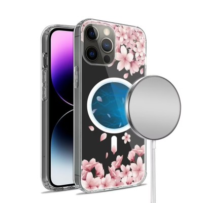 For iPhone 14 6.1" Design Quotation [Magnetic Circle] Transparent Shockproof Hybrid - Floral E