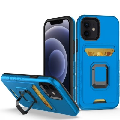 For iPhone 14 6.1" Design Wallet ID Credit Card Money Holder with Magnetic Metal Closure including Lanyard - Blue Floral