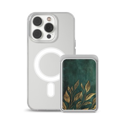 For iPhone 14 6.1" Design Wallet ID Credit Card Money Holder with Magnetic Metal Closure including Lanyard - Dark Grunge Eiffel Tower Paris Sakura Flowers