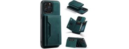 For iPhone 14 6.1" Design Wallet ID Credit Card Money Holder with Magnetic Metal Closure including Lanyard - Green Floral