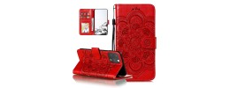For iPhone 14 6.1" Design Wallet ID Credit Card Money Holder with Magnetic Metal Closure including Lanyard - Mandala