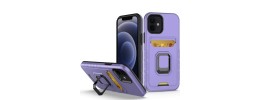 For iPhone 14 6.1" Design Wallet ID Credit Card Money Holder with Magnetic Metal Closure including Lanyard - Purple Lily