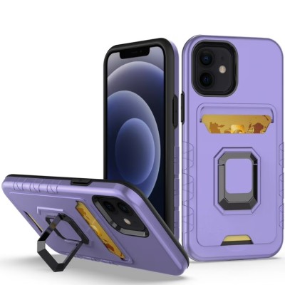 For iPhone 14 6.1" Design Wallet ID Credit Card Money Holder with Magnetic Metal Closure including Lanyard - Purple Lily