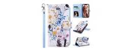 For iPhone 14 6.1" Design Wallet ID Credit Card Money Holder with Magnetic Metal Closure including Lanyard - Tropical Romantic Colorful Roses Floral