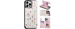 For iPhone 14 6.1" Design Wallet ID Credit Card Money Holder with Magnetic Metal Closure including Lanyard - White Daisy Blossom Floral