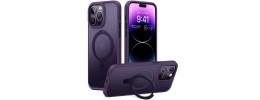 For iPhone 14 6.1" Disc Chrome Circle With Chromed Tempered Glass Screen Protector PU UV Leather Case - Purple