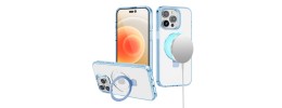 For iPhone 14 6.1" Dotted Edged Line Transparent HQ Magnetic Ring Stand Hybrid - Light Blue