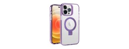 For iPhone 14 6.1" Dotted Edged Line Transparent HQ Magnetic Ring Stand Hybrid - Light Purple