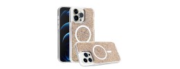 For iPhone 14 6.1" Epoxy Glitter [Magnetic Circle] ShockProof Hybrid 2.5mm Thick - Gold
