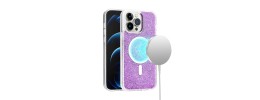 For iPhone 14 6.1" Epoxy Glitter [Magnetic Circle] ShockProof Hybrid 2.5mm Thick - Light Purple