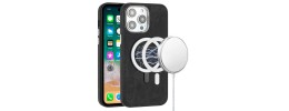 For iPhone 14 6.1" Fashion Chrome Edged Camera [Magnetic Circle] PU Leather Hybrid - Black