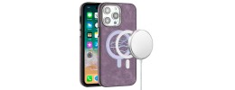 For iPhone 14 6.1" Fashion Chrome Edged Camera [Magnetic Circle] PU Leather Hybrid - Purple