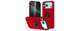 For iPhone 14 6.1" Flap Magnetic Ring Transparent Hybrid - Red
