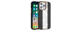 For iPhone 14 6.1" Flashy Diamond Leather Sticked On Hybrid with Chrome Camera Edge - Black