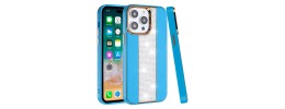 For iPhone 14 6.1" Flashy Diamond Leather Sticked On Hybrid with Chrome Camera Edge - Blue