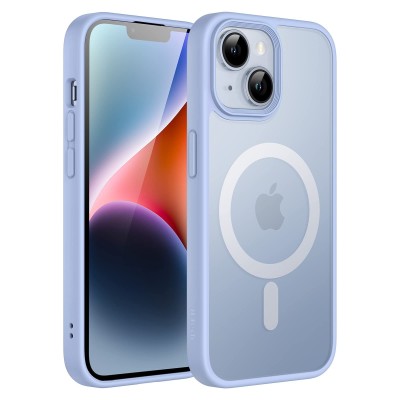 For iPhone 14 6.1" Frosted Two Tone [Magnetic Circle] ShockProof Transparent IMD Hybrid - Blue