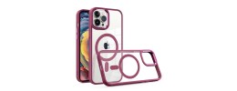 For iPhone 14 6.1" Greatest Clear Acrylic [Magnetic Circle] ShockProof ToughThick Metal Button Hybrid - Burgundy