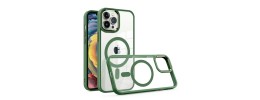 For iPhone 14 6.1" Greatest Clear Acrylic [Magnetic Circle] ShockProof ToughThick Metal Button Hybrid - Midnight Green