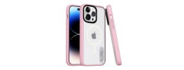 For iPhone 14 6.1" Hoop Kickstand [Magnetic Circle] HD Transparent Chrome Hybrid - Pink