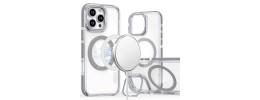 For iPhone 14 6.1" METKASE Magnetic Circle Ring Transparent Premium Acrylic Case Cover with Metal Buttons & Camera Raised Lip in Slide-Out Package - Clear