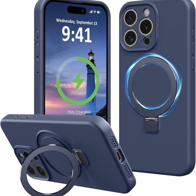 For iPhone 14 6.1" METKASE Premium Magnetic Circle Ring Stand LIQUID Silicone in Slide-Out Package - Light Blue