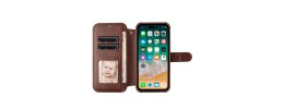 For iPhone 14 6.1" [Magnetic Circle] Wallet For ID and Credit Cards With Lanyard - Brown