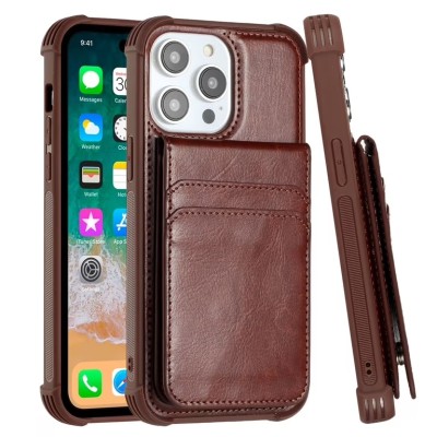 For iPhone 14 6.1" [Magnetic Circle] Wallet With Independent Detachable Card Holder - Brown