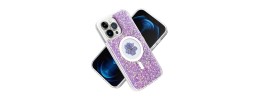For iPhone 14 6.1" Magnetic Ring Circle Real Flower Epoxy Glitter Hybrid Case Cover - Light Purple