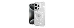 For iPhone 14 6.1" Magnetic Ring Circle Real Flower Epoxy Glitter Hybrid Case Cover - Silver