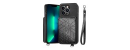 For iPhone 14 6.1" Magnetic Ring Compatible Deattachable PU Leather Hybrid Wallet Money Card Holder with Lanyard - Black