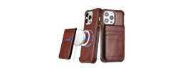 For iPhone 14 6.1" Magnetic Ring Compatible Deattachable PU Leather Hybrid Wallet Money Card Holder with Lanyard - Brown