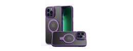 For iPhone 14 6.1" Metal Chrome Kickstand [Magnetic Circle] Shockproof Matching Camera Hybrid - Purple