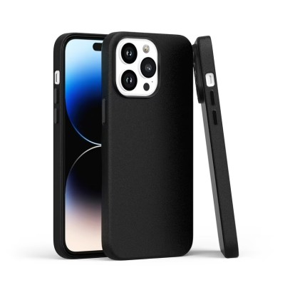 For iPhone 14 6.1" PU Leather with inner [Magnetic Circle] Colored Metal Buttons - Black