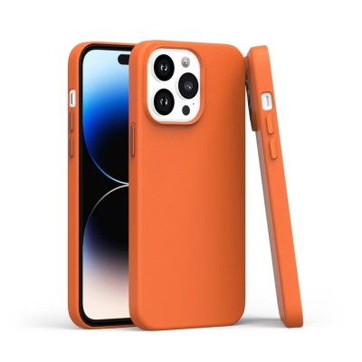 For iPhone 14 6.1" PU Leather with inner [Magnetic Circle] Colored Metal Buttons - Orange