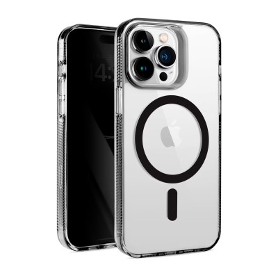 For iPhone 14 6.1" PURE Transparent [Magnetic Circle] High Quality Ultra Thick Hybrid - Black