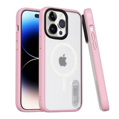 For iPhone 14 6.1" Premium Matching [Magnetic Circle] & Camera Edge Color Chrome Hybrid Design - Light Pink