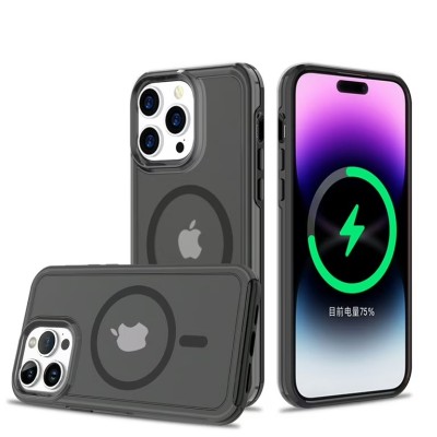 For iPhone 14 6.1" Rich [Magnetic Circle] Glossy Oil Shockproof Hybrid Premium Hybrid - Black