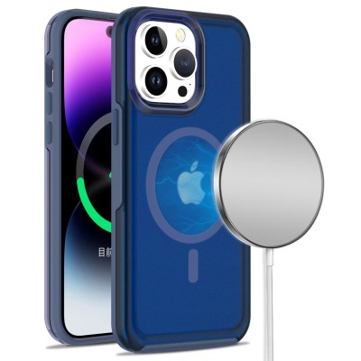 For iPhone 14 6.1" Rich [Magnetic Circle] Glossy Oil Shockproof Hybrid Premium Hybrid - Dark Blue