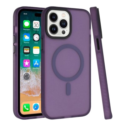 For iPhone 14 6.1" Rich [Magnetic Circle] Glossy Oil Shockproof Hybrid Premium Hybrid - Purple