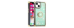 For iPhone 14 6.1" SQUARE Hearts Passion [Magnetic Circle] Design Ornaments Chrome Hybrid - Teal